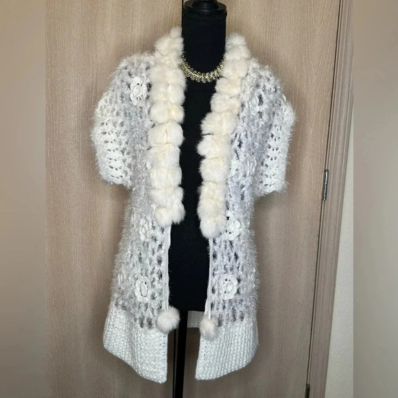 GG Pink Rabbit Fur Grandma Knit Sweater - Picture 1 of 16